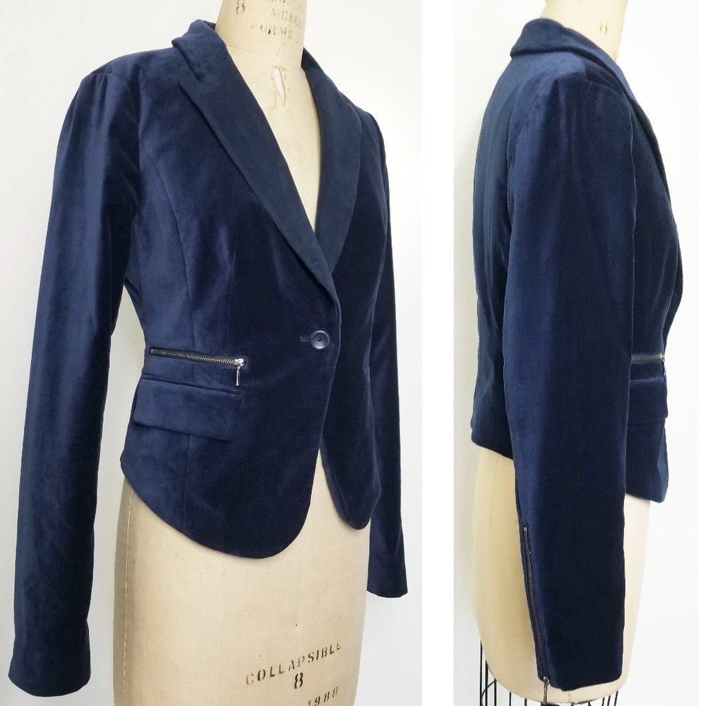 Hinge Navy Blue Velvet Blazer